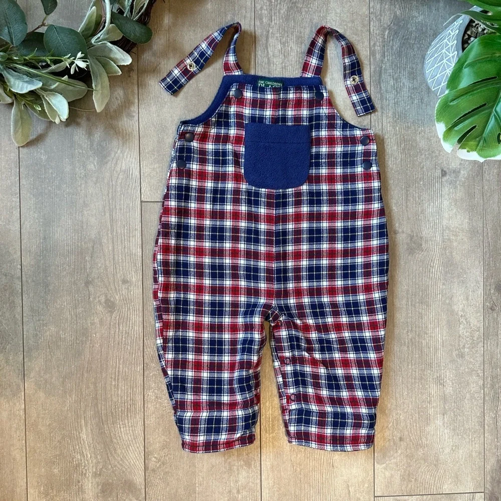 Vintage Children’s Place Baby Boy Flannel Fleece Lined Overalls